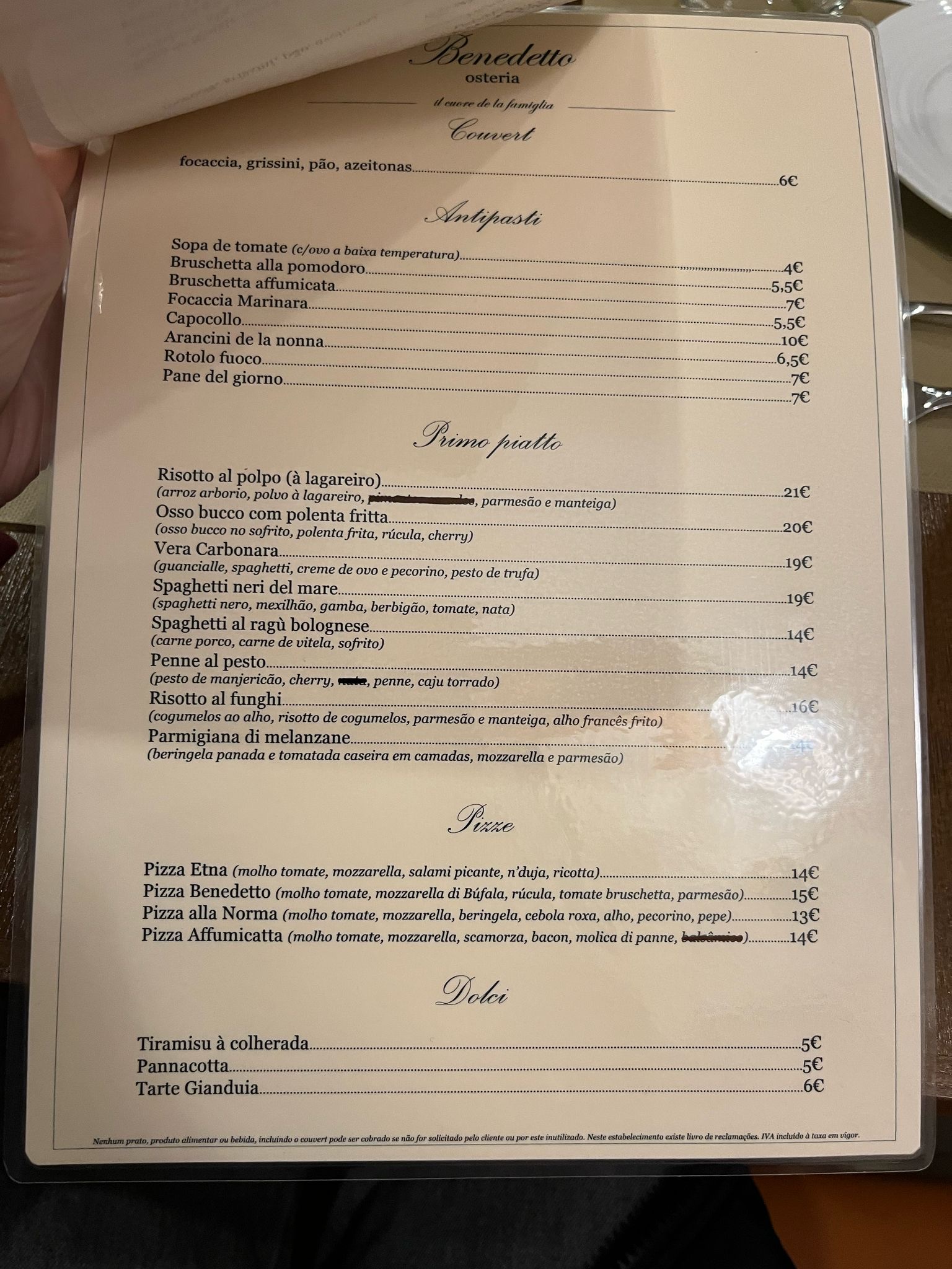 Carta original de comida